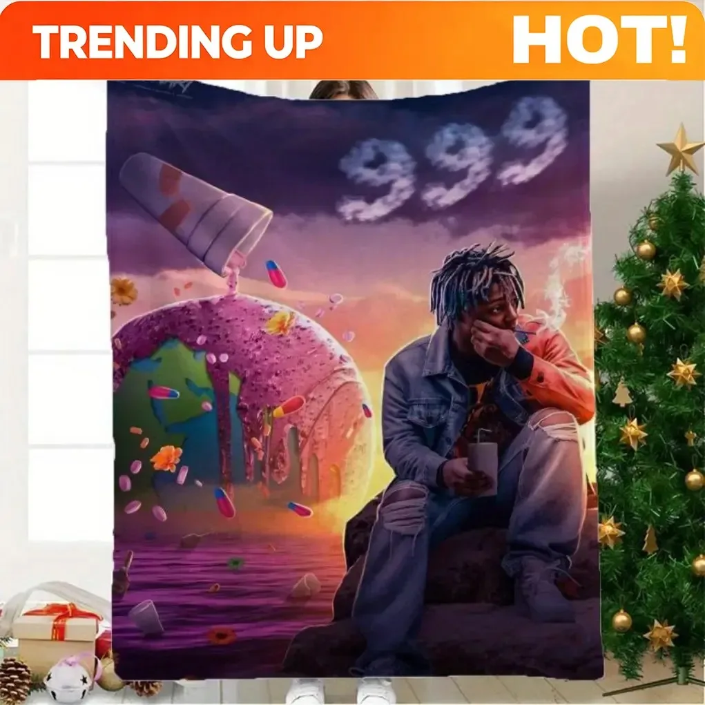 Customize JW 999 Juice Music Themed Hip-Hop Pattern Digital Print Flannel Blanket - Oversized Plush Blanket Suitable for Beds An
