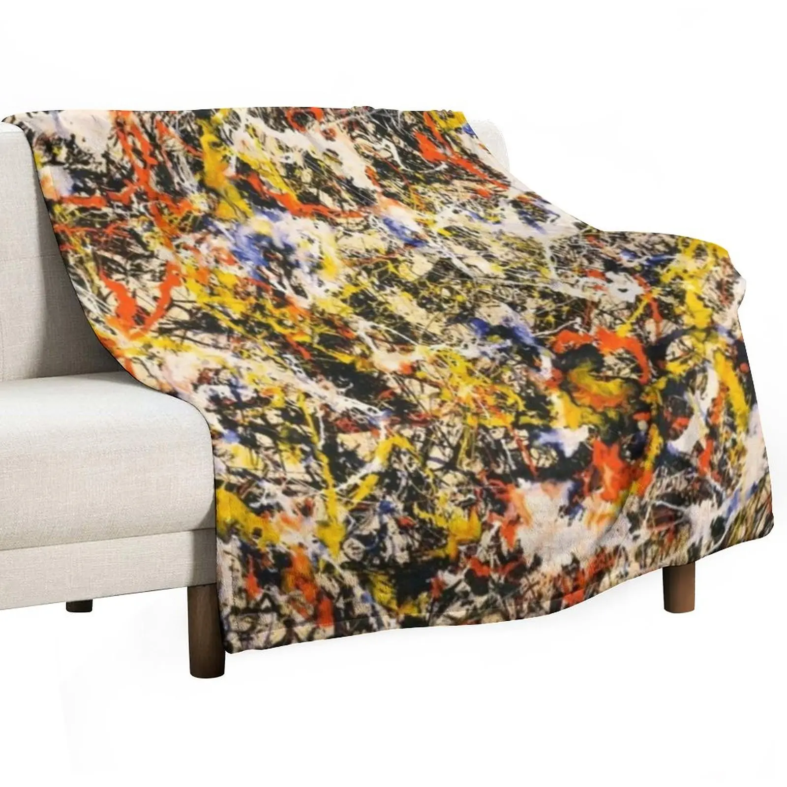 لوحة تجريدية من جاكسون بولوك فن أصلي، عمل فني من تأليف جاكسون بولوك، أحمر، أصفر، أزرق، أسود، بطانية رمي #3