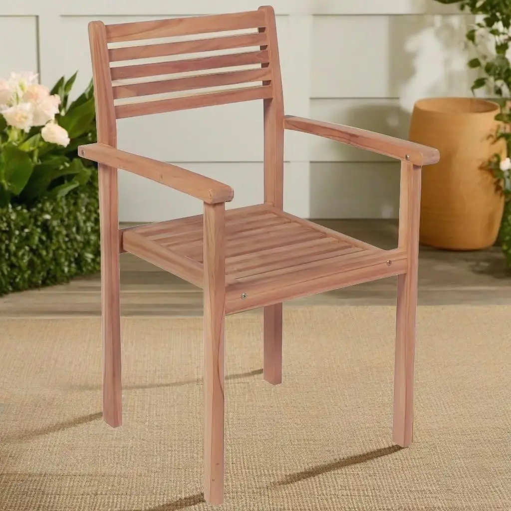 4 Pcs Teak Wood Patio Chairs Set with Taupe Cushions - Outdoor Furniture