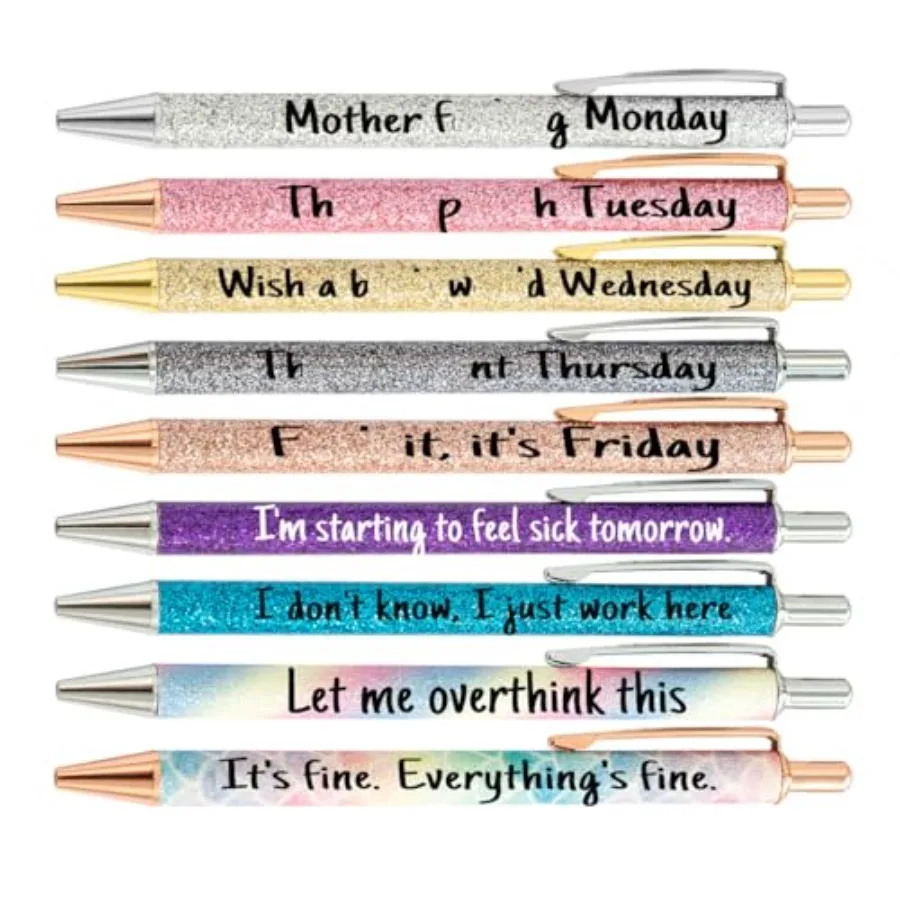 

9 Pieces Funny Daily Ballpoint Pens Swear Word Weekend Set, Comfortable Writing with Black Ink 1.0 mm Pretty Pens for Office Gi