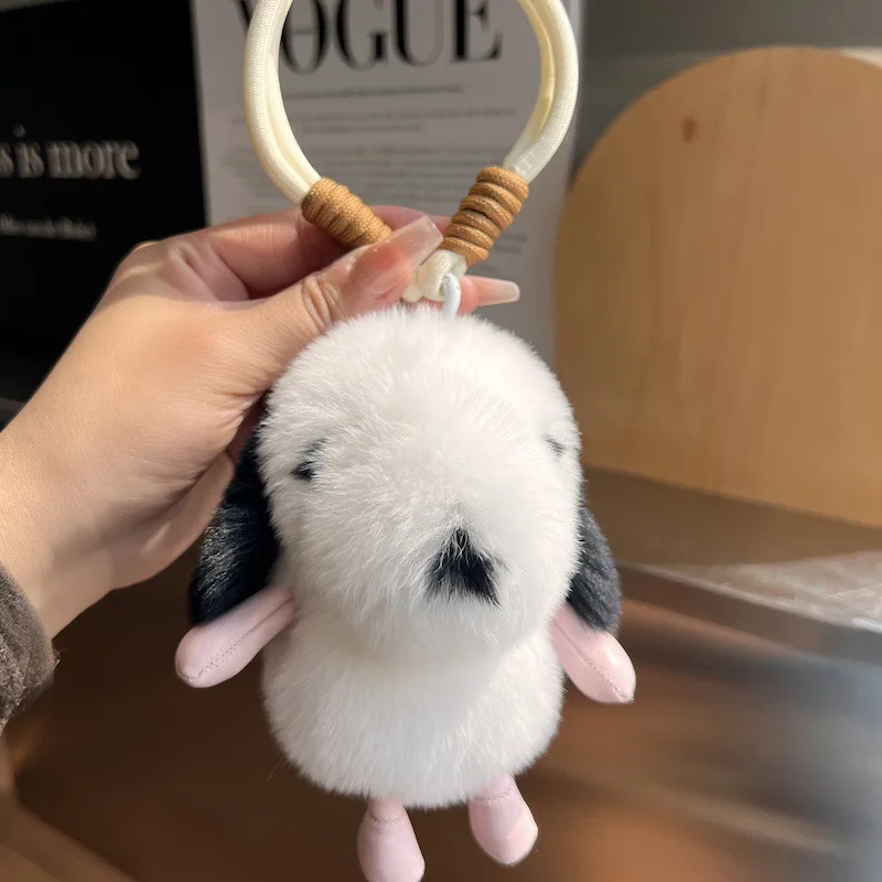 かわいいぬいぐるみ犬のキーホルダー、フェイクラビットファーの愛らしい子犬の車のキーチャーム、柔らかくふわふわのバッグペンダントデコレーション、女性への誕生日プレゼント