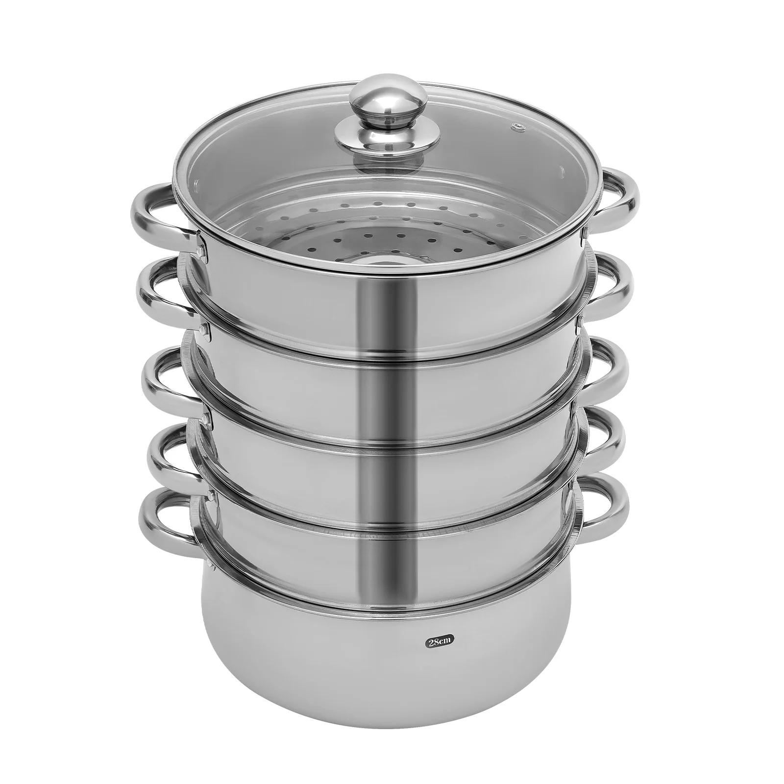 5-Tier Stainless Steel Steamer 11.41 Inch Explosion-proof Glass Lid Stainless Steel Steamer