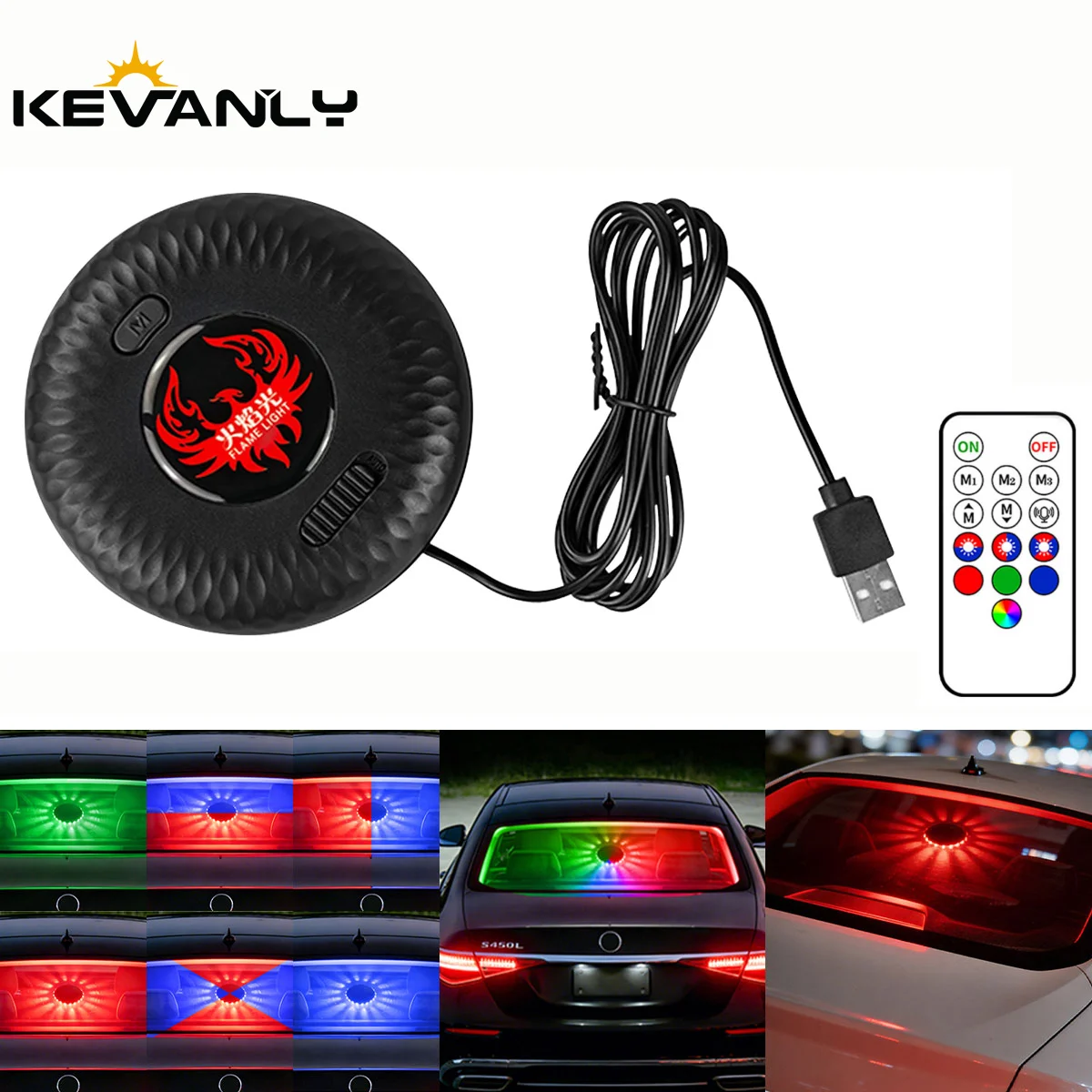Car Rear Window RGB LED Warning Ambient Light USB Remote Control DJ Stage Effect Auto Rear Windshield Decor Atmosphere Lamp