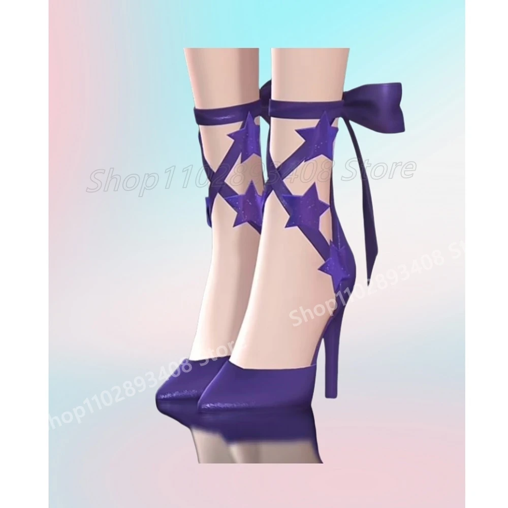 

Purple Star Decor Strappy Pumps Pointed Toe Stiletto High Heel Hand-made Sexy Fashion Women Shoes 2024 New Zapatos Para Mujere