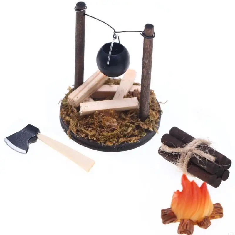 97BC Realistic Firewood Model Dollhouses Hanging Cauldron Cookware Collection