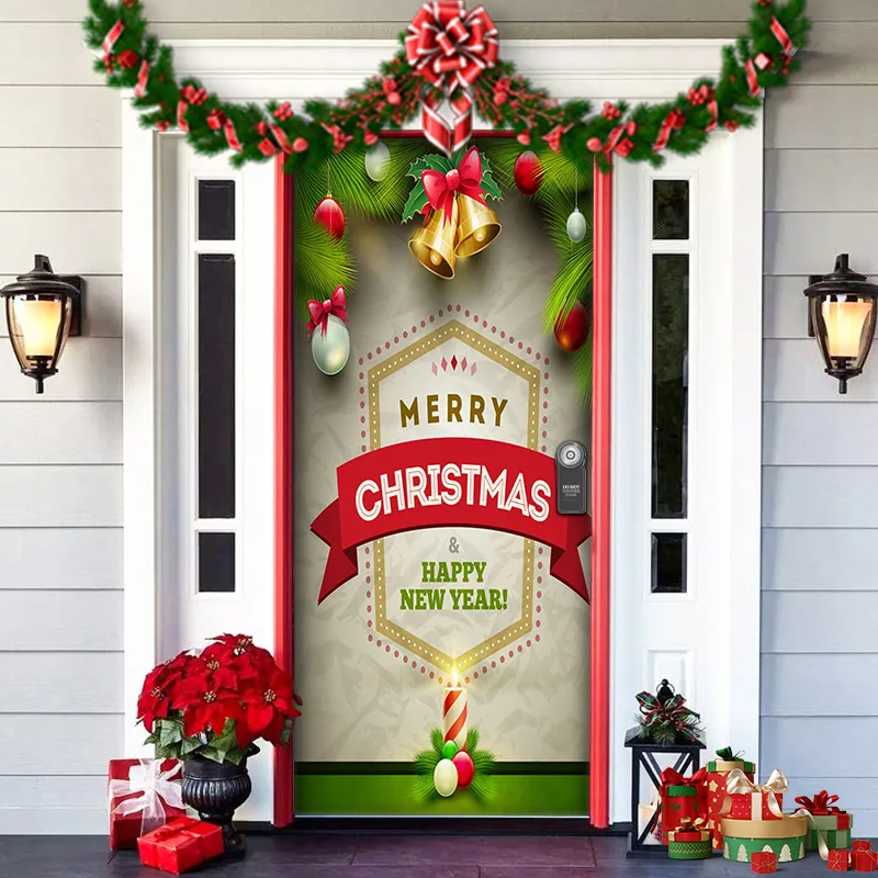 

Christmas door cover decoration Green background cloth Christmas door hanging 2026 New Year party decoration door frame tapestry