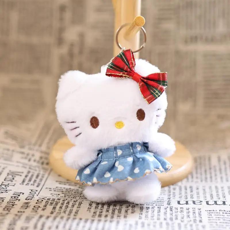Kreative Kawaii Anime Denim Rock Sanrio Hallo Kitty Plüsch-schlüsselanhänger Nette Rucksack Anhänger Dekoration Weiche Angefüllte Puppe Spielzeug Geschenke