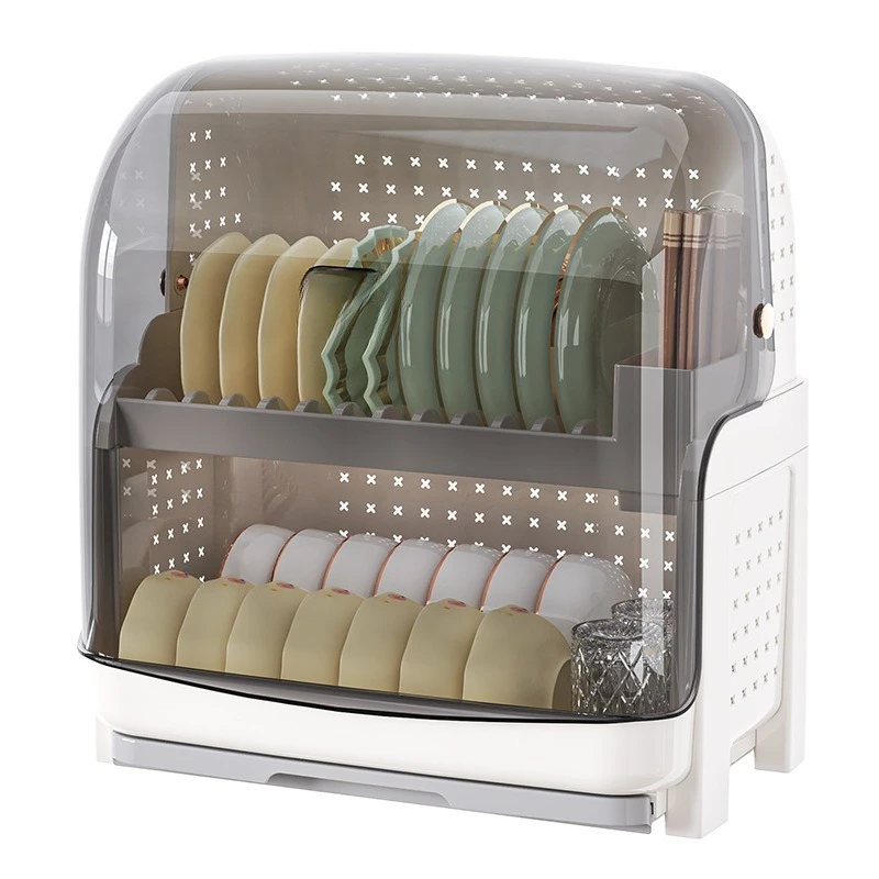 DSA Kitchen Bowl Rack Tableware Storage Box Multifunctional Lid Household Dish Rack Drain Shelf Plastic