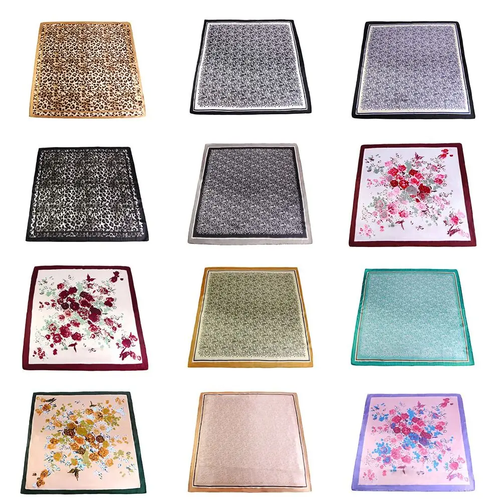 

Women 90*90cm Rose Scarf Vintage Paisley Print Elegant Satin Satin Scarf Thin Square Multicolor Printed Scarf Ladies Wear
