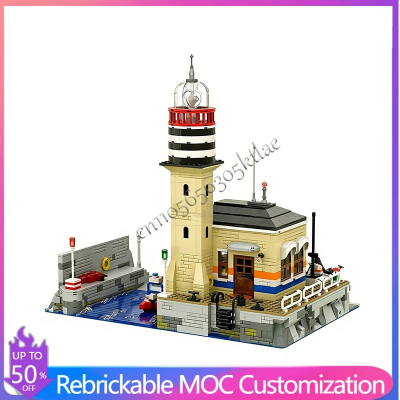 1230 PCS House Street Lighthouse Station MOC Customize Modular Building Block Simple Creative Design DIY Boy Toy Christmas Gift