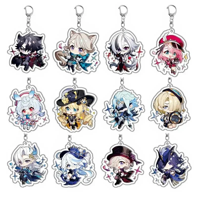 Genshin Impact Sigewinne Arlecchino Charlotte Keychain Anime Game Backpack Pendant Acrylic Accessories