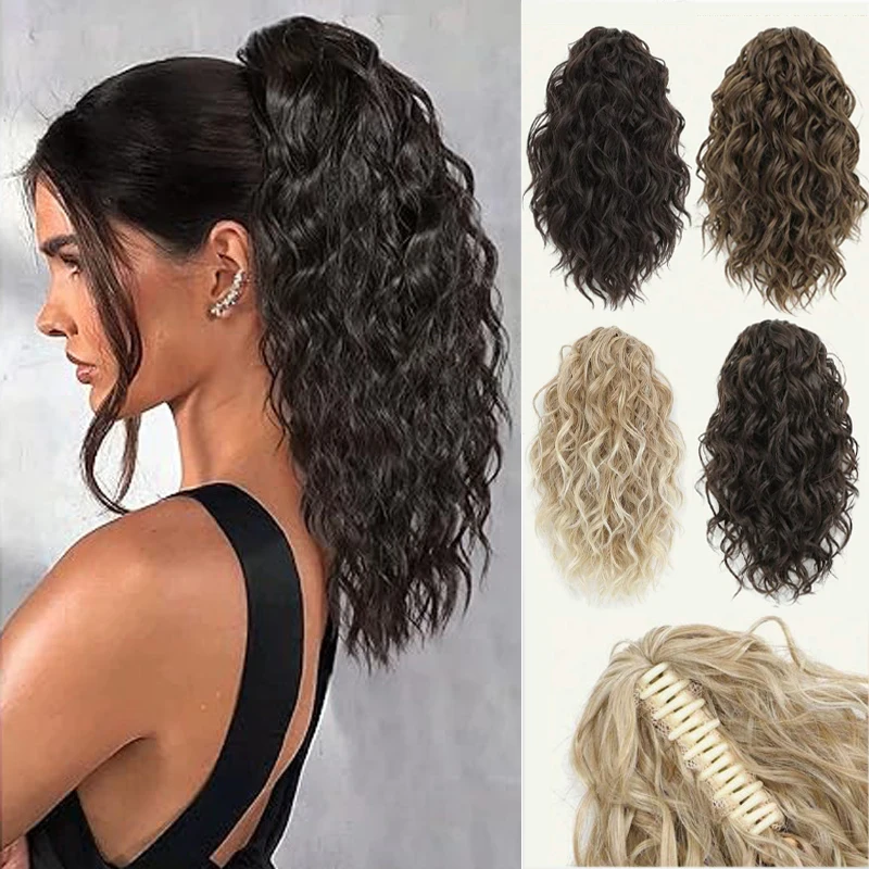 Wig, Corn Perm, Short Curly Hair, Ponytail, Grab Clip, Drawstring, High-Temperature Silk Wig, Ponytail Fluffy Wig