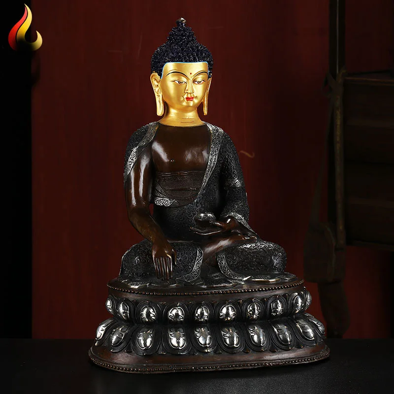 43cm LARGE Huge # HOME Hall efficacious Protection Talisman Tibetan Silver plating Shakyamuni Buddha Buddhist brass statue