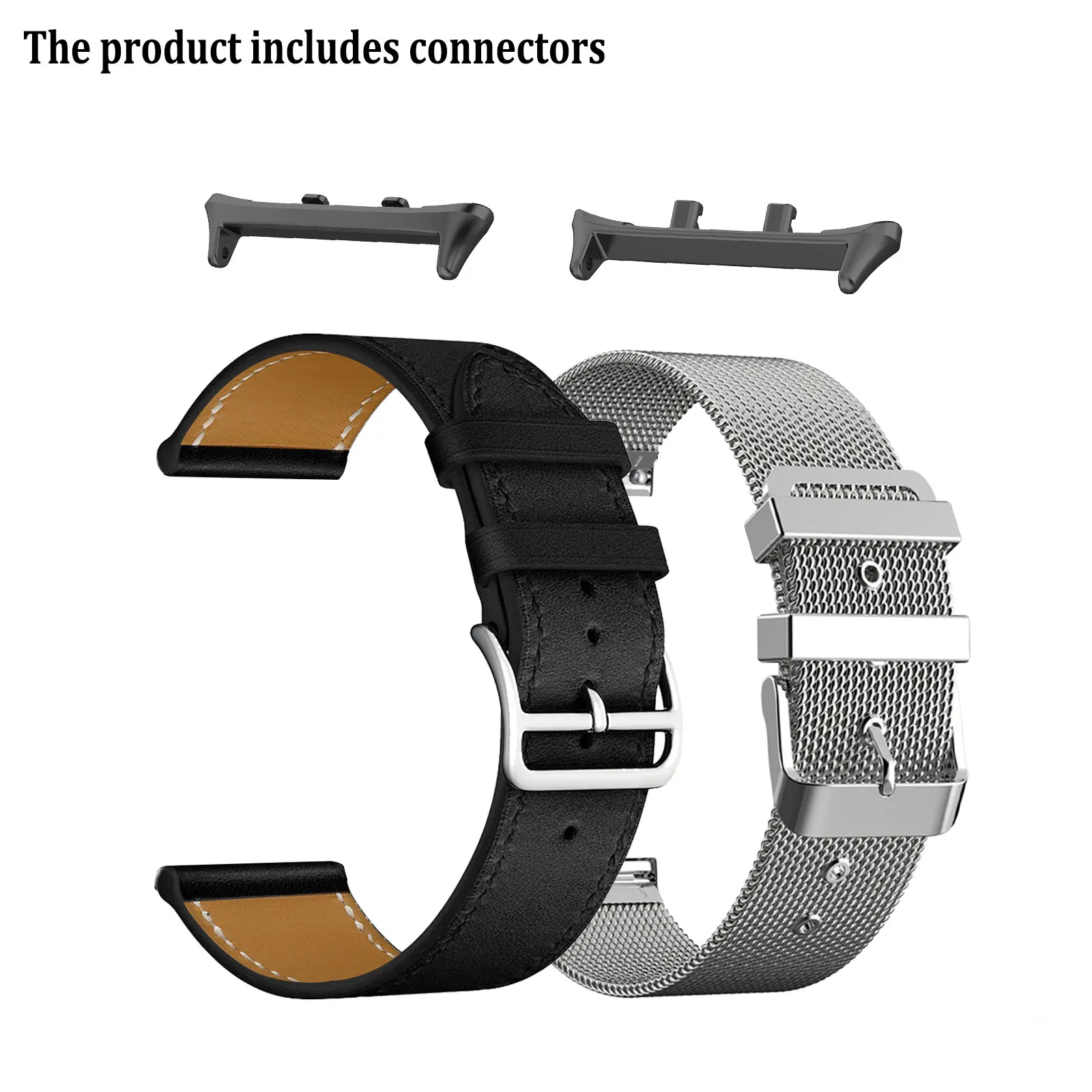 2pcs Stylish Bands for Honor Watch 5 One Leather Strap and One Metal Strap