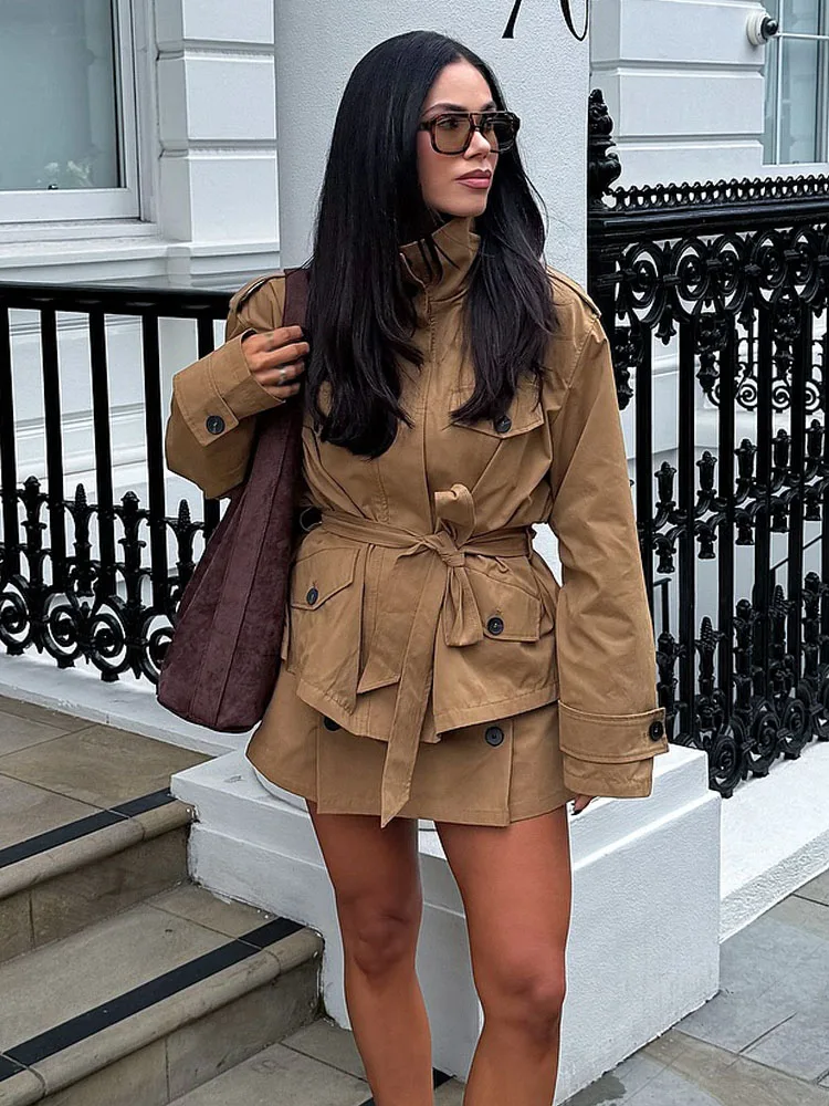 

HH женский комплект из 2 предметов, осенний однобортный комплект с длинными рукавами и карманами, пояс, украшение, куртка + шикарные повседневные брюки-кюлоты с эластичной резинкой на талии