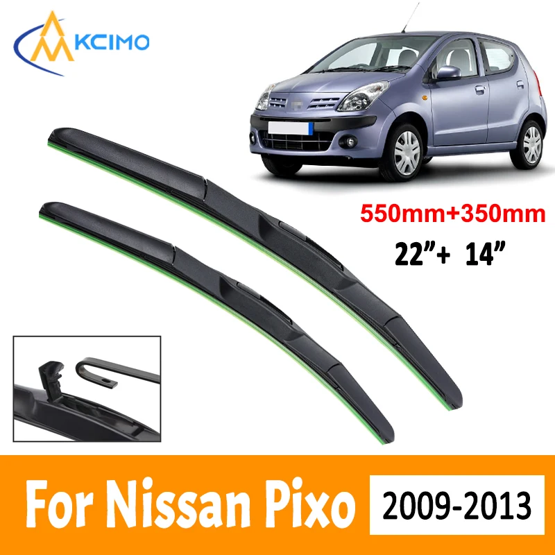 

For Nissan Pixo 2009-2013 Car Wiper Three Stage Soft Rubber U-type Wiper Mute Durable Front Windscreen Automotive Wiper 22"+14"