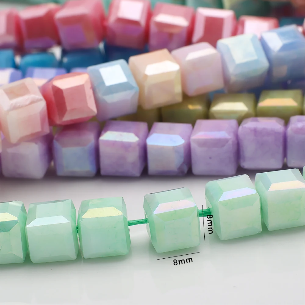 8mm Water Stained Ice Cracks Faceted Crystal Glass Beads Macaron Color Cube Charm Square Glass Beads For DIY Making Jewelry