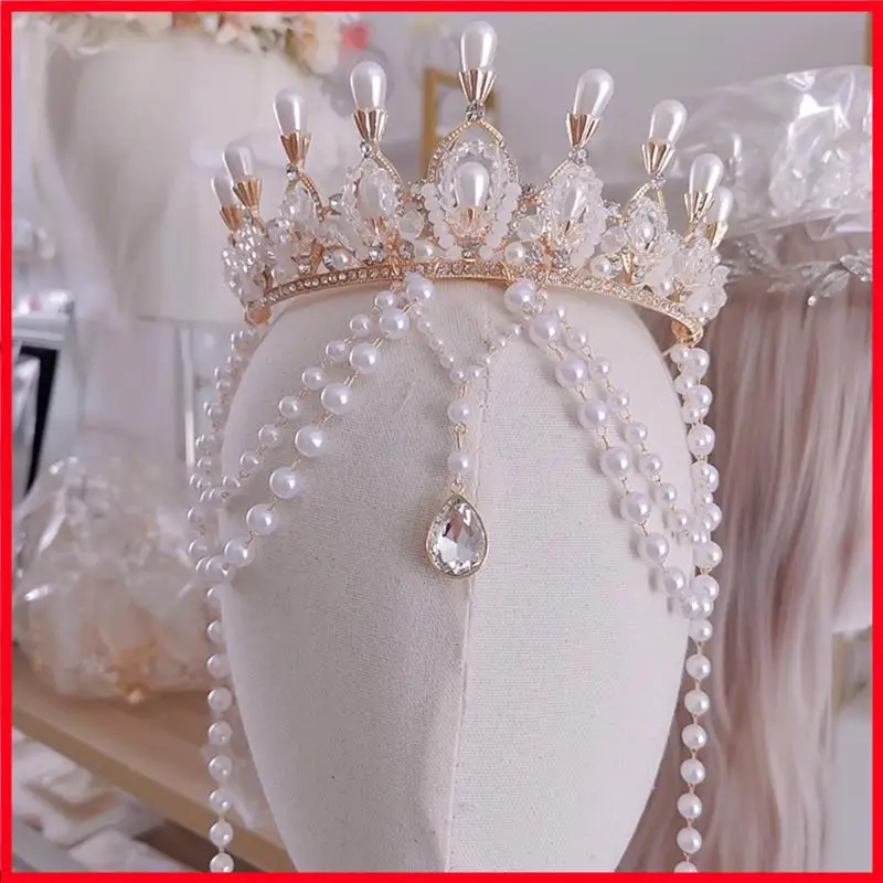 

F3MF Elegant Pearls Crown Cosplay Headpieces Hair Accessories for Weddings and Party