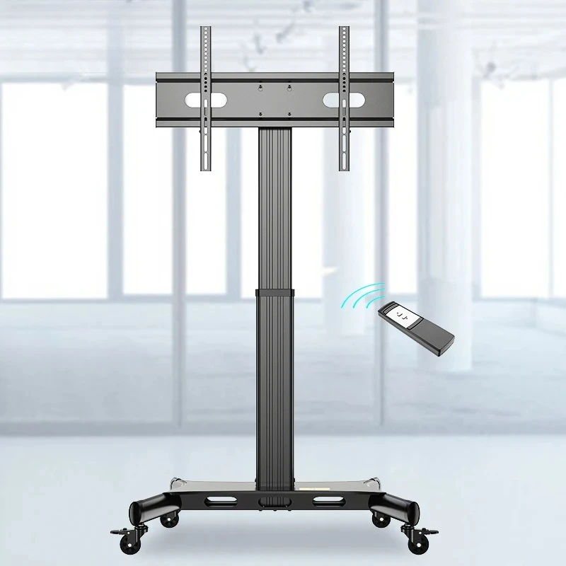 Heavy-Duty Height Adjustable Removable TV Rolling Floor Stand Motorized Mobile TV Cart with Remote Control