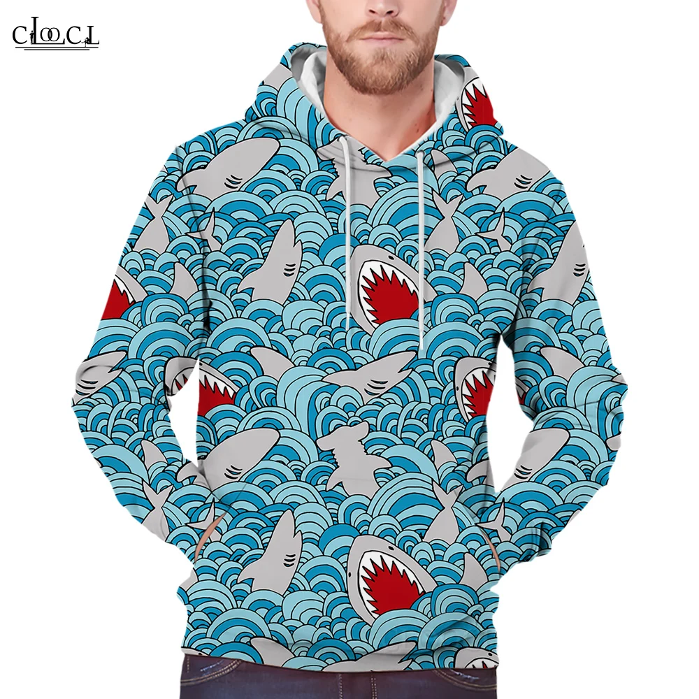 

CLOOCL Men's Hoodies Sports Jacket Casual Pullover Tops Crazy Shark Printing Streetwear Party Clothing Cartoon Sweatshirts