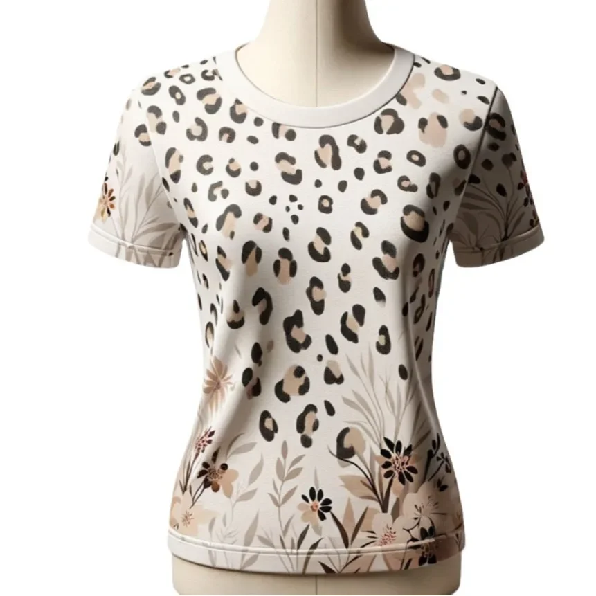 2024 New Women's T-shirt Independent Station Shein Amazon Temuleopard Slips Round Neck Short Sleeves European American Trade