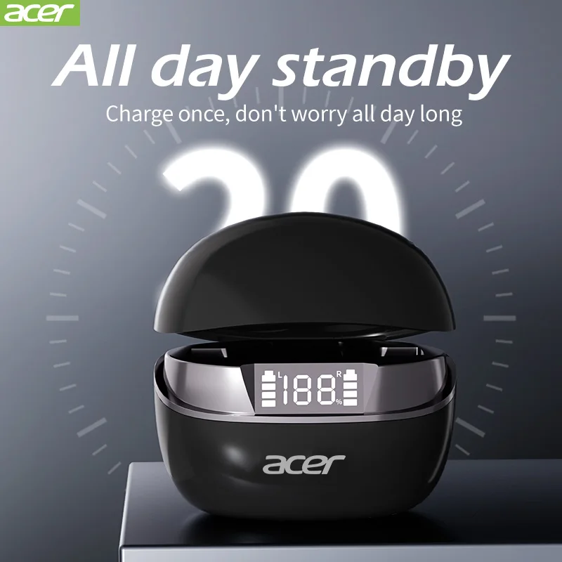 Acer e554 Bluetooth 5.3 kabellose Ohrhörer, TWS-Sportkopfhörer mit Mikrofon, Touch-Steuerung, wasserdicht, IPX7 Gaming-Kopfhörer mit geringer Latenz