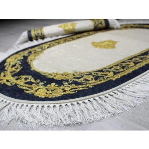 Dowry Wonderland Oval Fringed 2'li Bath Mat Pad Prince Cream