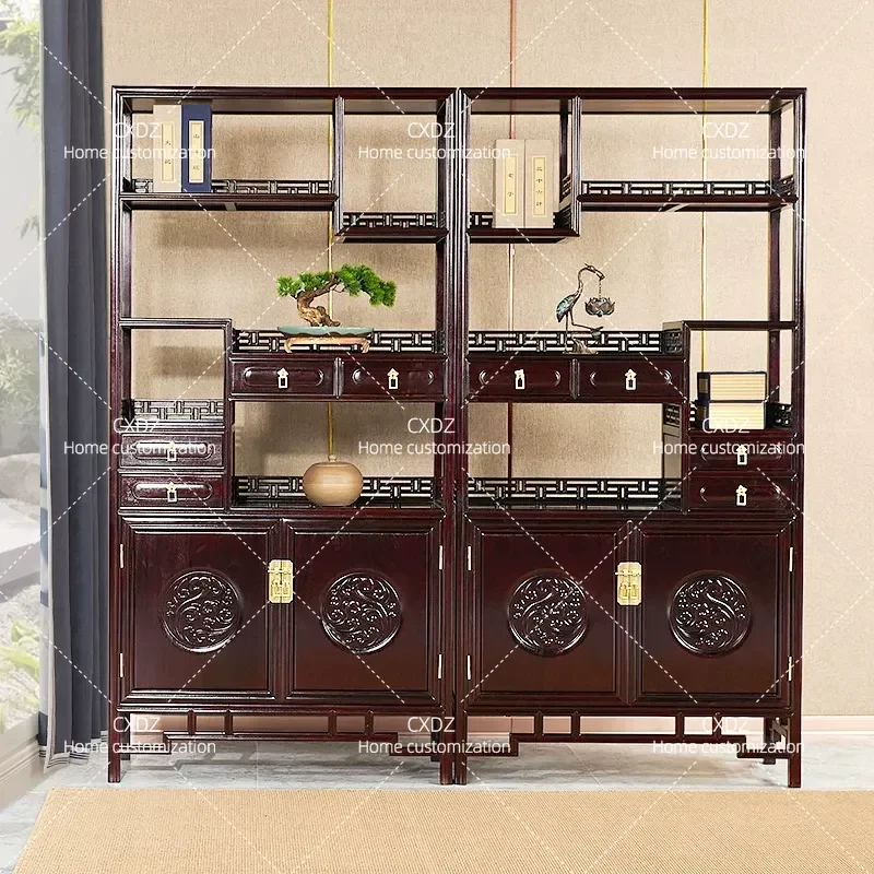 Zambian Blood Sandalwood Bogu Shelf Solid Wood Chinese Style Bookcase African Red Sandalwood Antique Display Cabinet Duobao