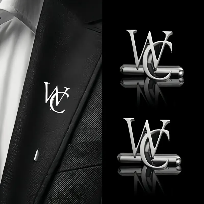 

Custom Letter Tie Clip Cufflinks Brooch Set Personalized Initials Lapel Pin Groomsmen Lapel Pin and Cufflinks Set Wedding Access