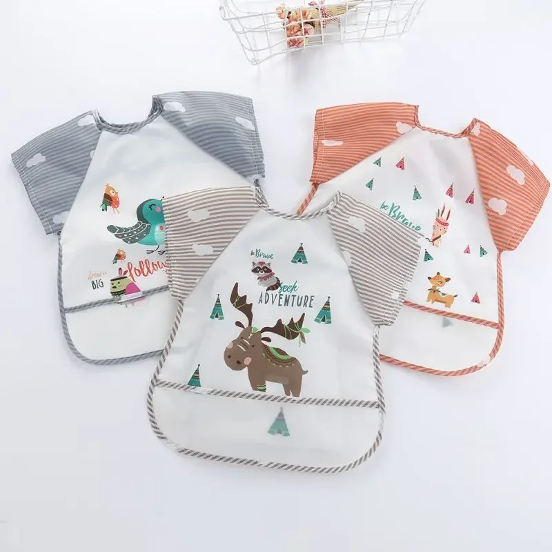 

0-3Y Boys Girls Burp Clothes Baby Cartoon Sleeveless Waterproof Eating Smock Infant Toddler Art Apron Animal Smock Soft Baby Bib