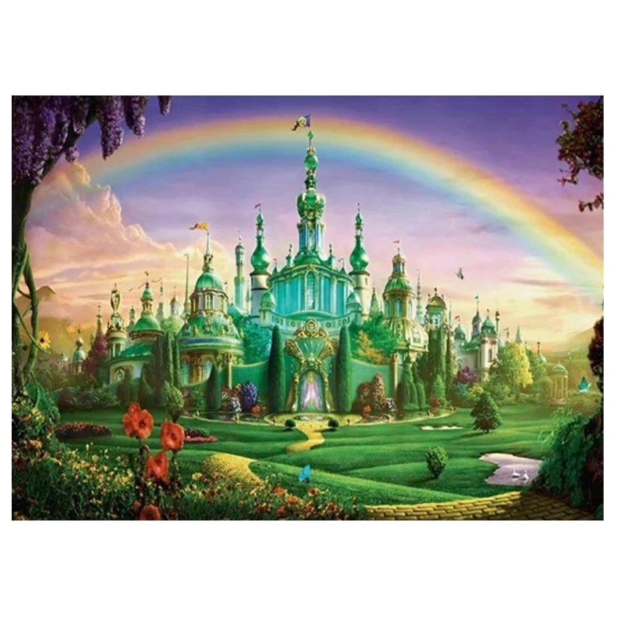 rainbow castle 5d diy diamond painting mosaic diamond mosaic Cross stitch full square round Drill 3D embroidery art decor