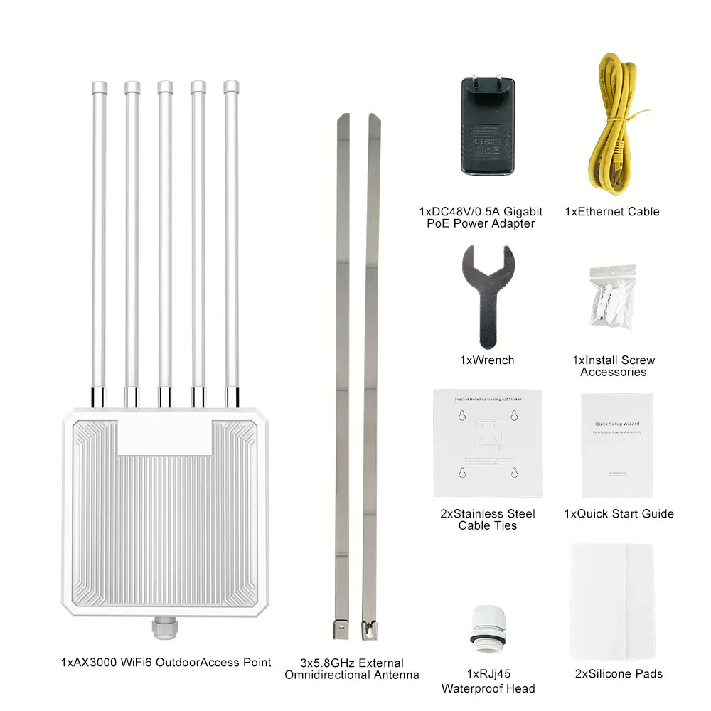 Fuente de alimentación PoE impermeable de 48V con punto de acceso al aire libre AX3000 WiFi6 directo de fábrica con soluciones y software IoT de 3 modos