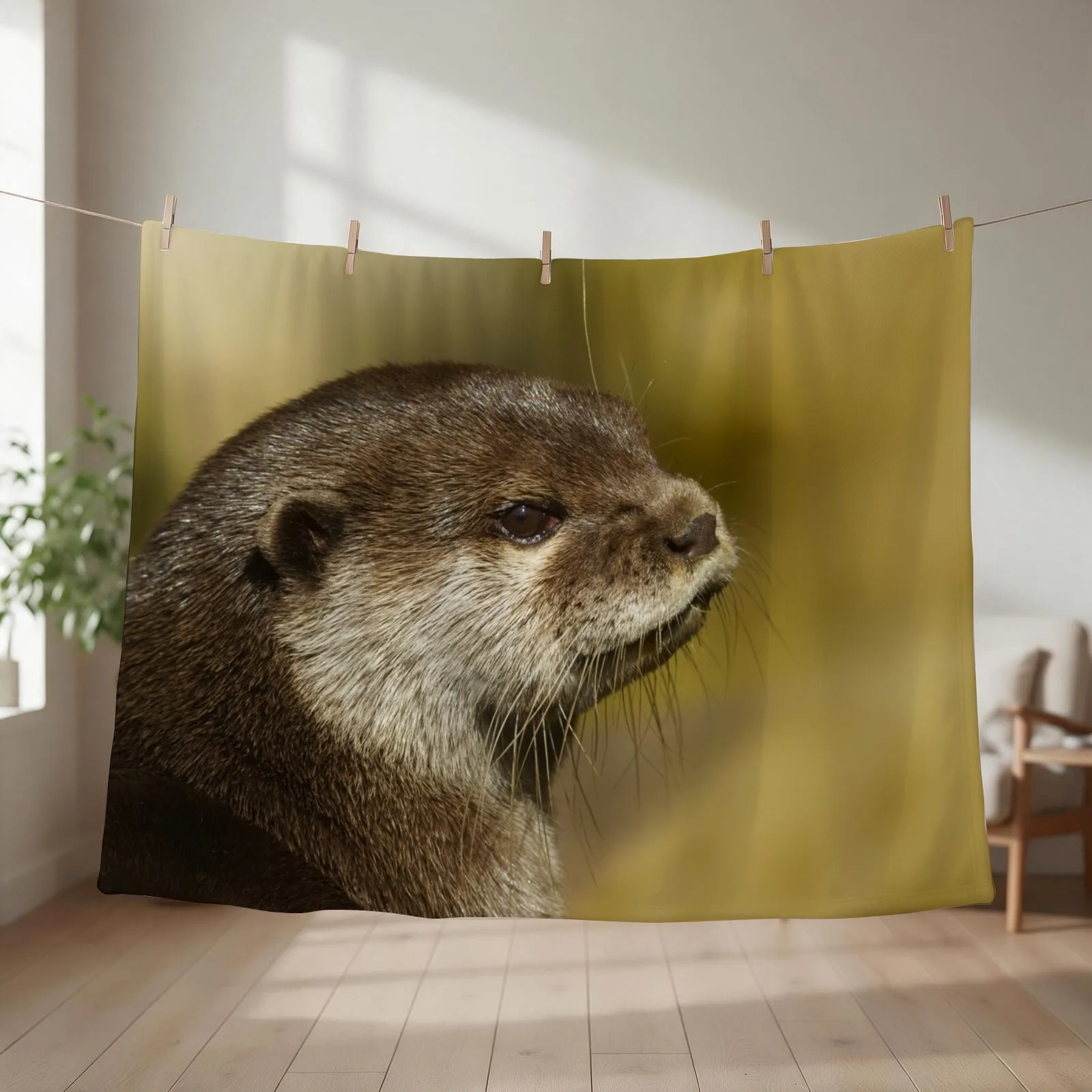 Otter Looking Over His Shoulder Throw Blanket couch cozy soft plush fuzzy picnic outdoor blanket