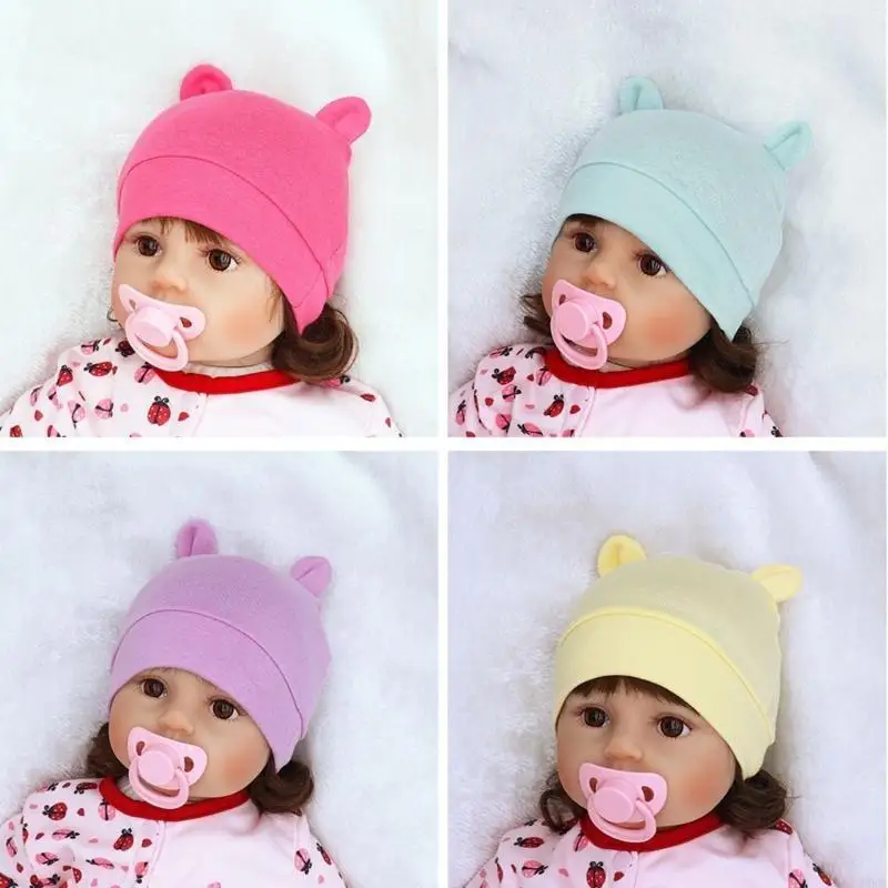 

E06F 0-3 Months Baby Bear Ears Hat Soft Cotton Beanie Cap Headwear Infant Solid Color Bonnet Hospital Hat Gifts
