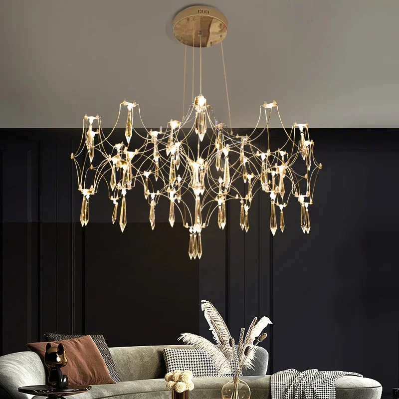 

SANDYHA Pendant Lights for Italian Restaurants Stainless Steel Crystal Chandelier Elegant Indoor Lighting for Living Room Decor