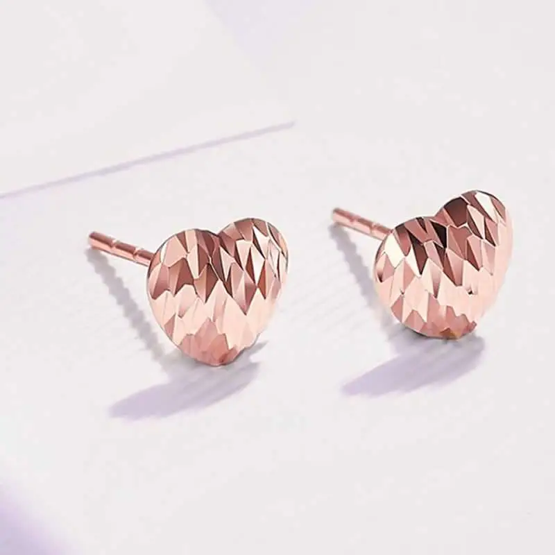 

Real 18K Rose Gold Earrings Women AU750 Gold Heart Stud Earrings