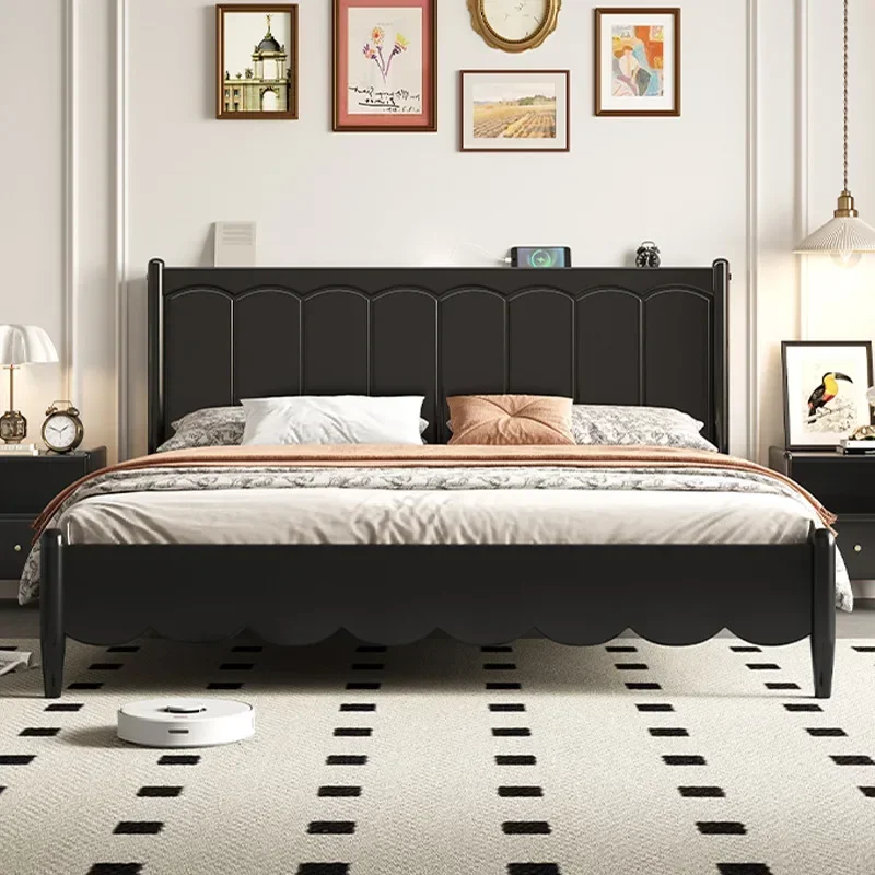 French all-solid wood bed modern simple 1.8m small apartment househod 1.5m master bedroom single double black storage wedding