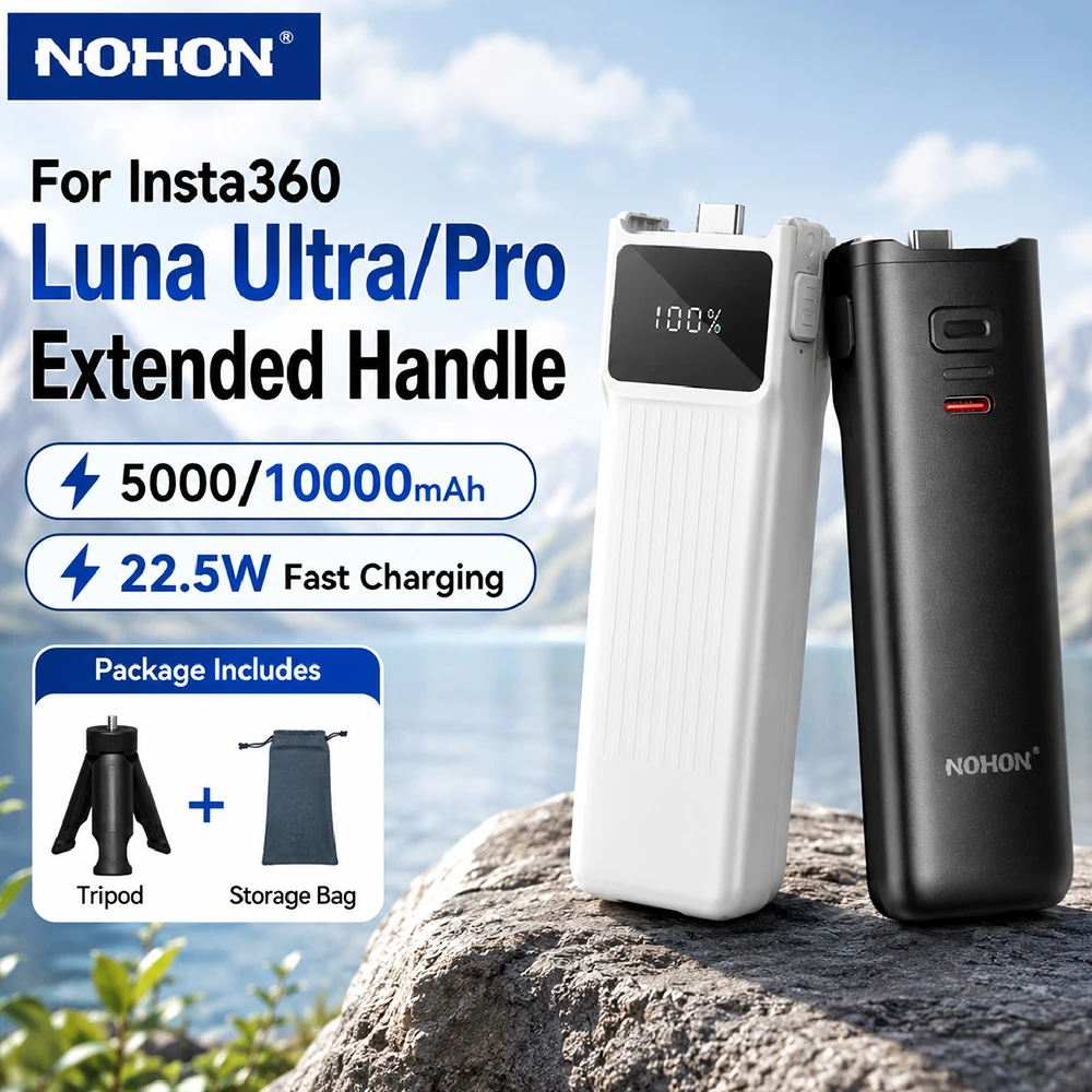 NOHON 5000/10000mAh Battery Handle for Insta360 Luna Ultra 22.5W Fast Charging Type-C Power Grip Portable Camera Accessory