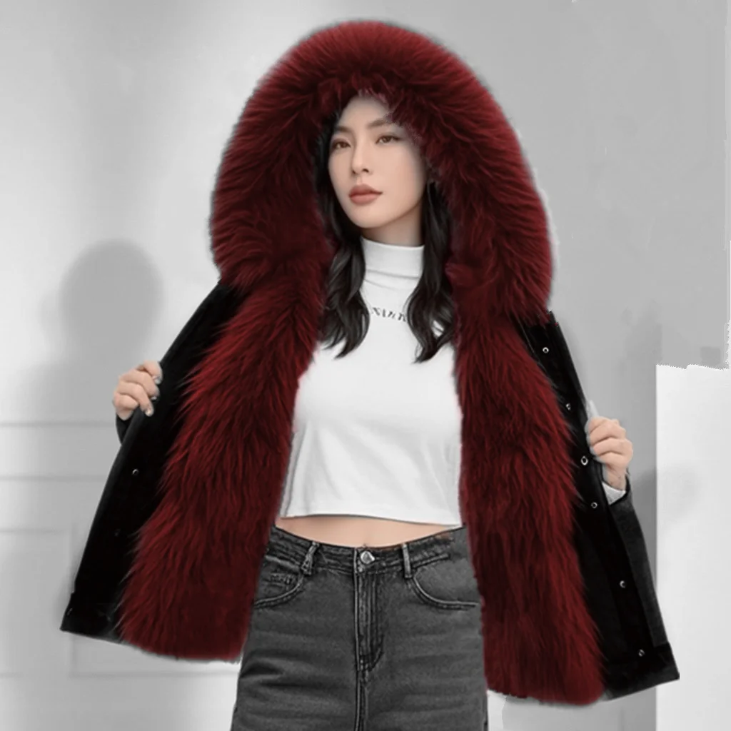 Pai التغلب معطف المرأة شتاء 2025 جديد سميكة الذهبي فرو المنك سترة للإزالة الفراء الداخلي واحد أبلى معطف قصير الإناث