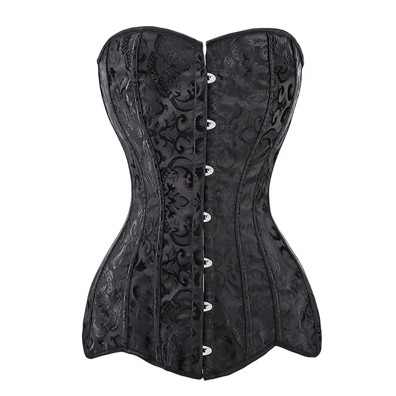 Long Torso Corset Top Sexy Woman Push Up Bustier Overbust Lace Up Corselet Floral Vintage Victorian Fashion Black Plus Size