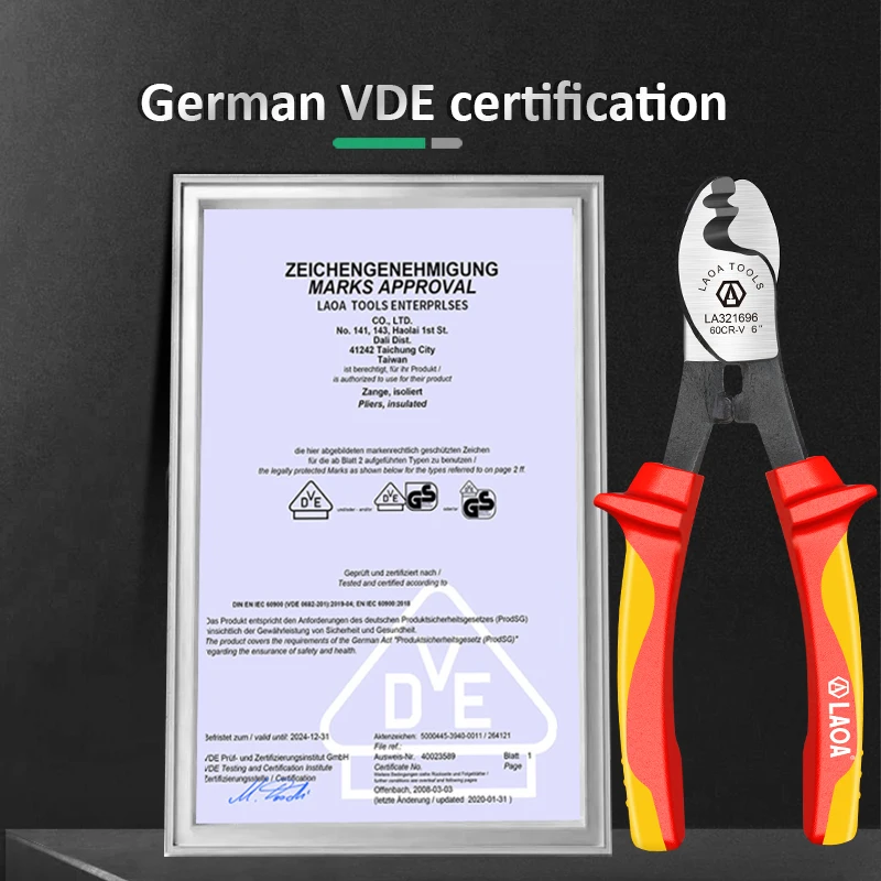 LAOA 1000V Insulated Cable Cutter Protection Against Electric Shock Wire Stripper Tool Cable Scissors Manual Tool