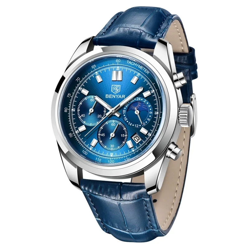 BENYAR 5193 Classic Fashion Single Item Men's Watch Waterproof Luminous Quartz Watch Luxury Leather Chronograph Business Watch