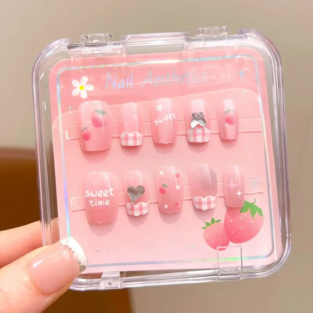 Cartoon-Kinder-Nägel mit Kirschen und Herzchen, Abnehmbare Aufklebnägel, Niedliche 18 Stile, Lange Nagelaufkleber für Mädchen und Schülerinnen – Detail 11