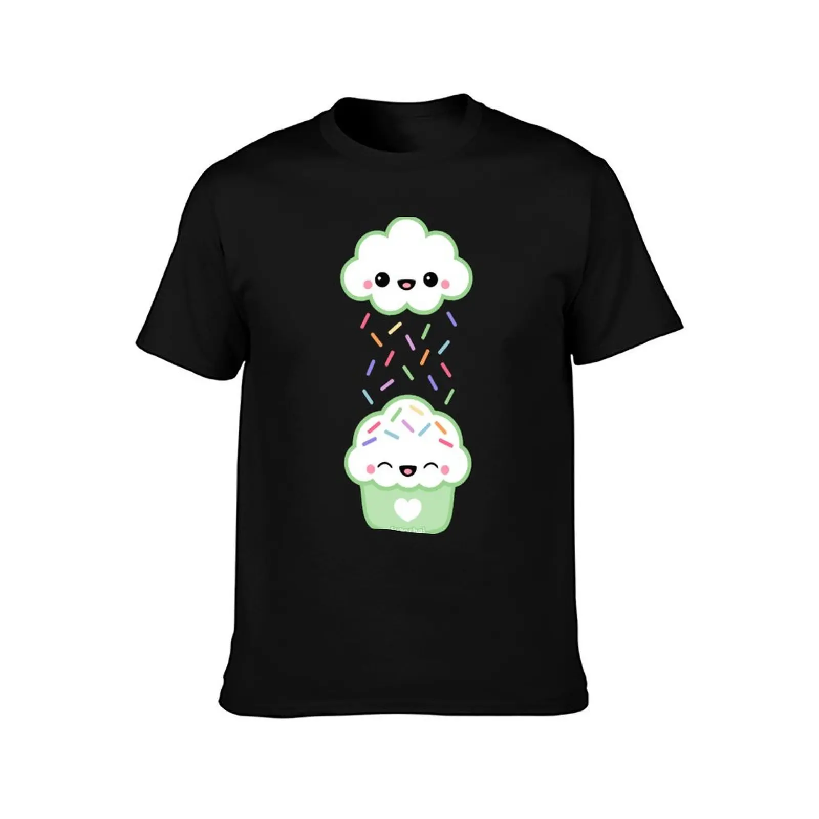Cloud Peeing on Cupcake T-Shirt Minimalist Plain Crew Neck T-Shirt