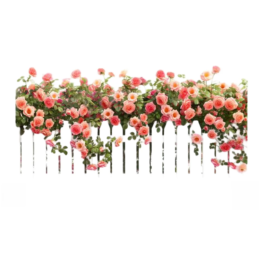 White Fence Accent Wall Sticker with Floral Pattern PVC Material for Living Room For Bedroom Interior Enhancement