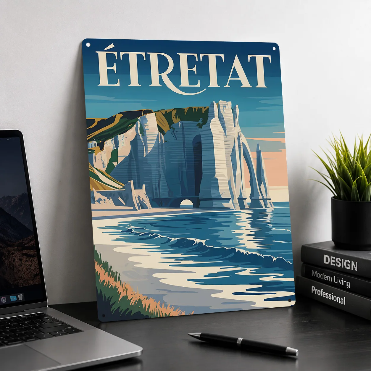 ??tretat Cliffs Travel 3D Texture Metal Poster Customized Wall Art Tin Sign Gift for Mancave Bathroom Decor Room Home Deco House