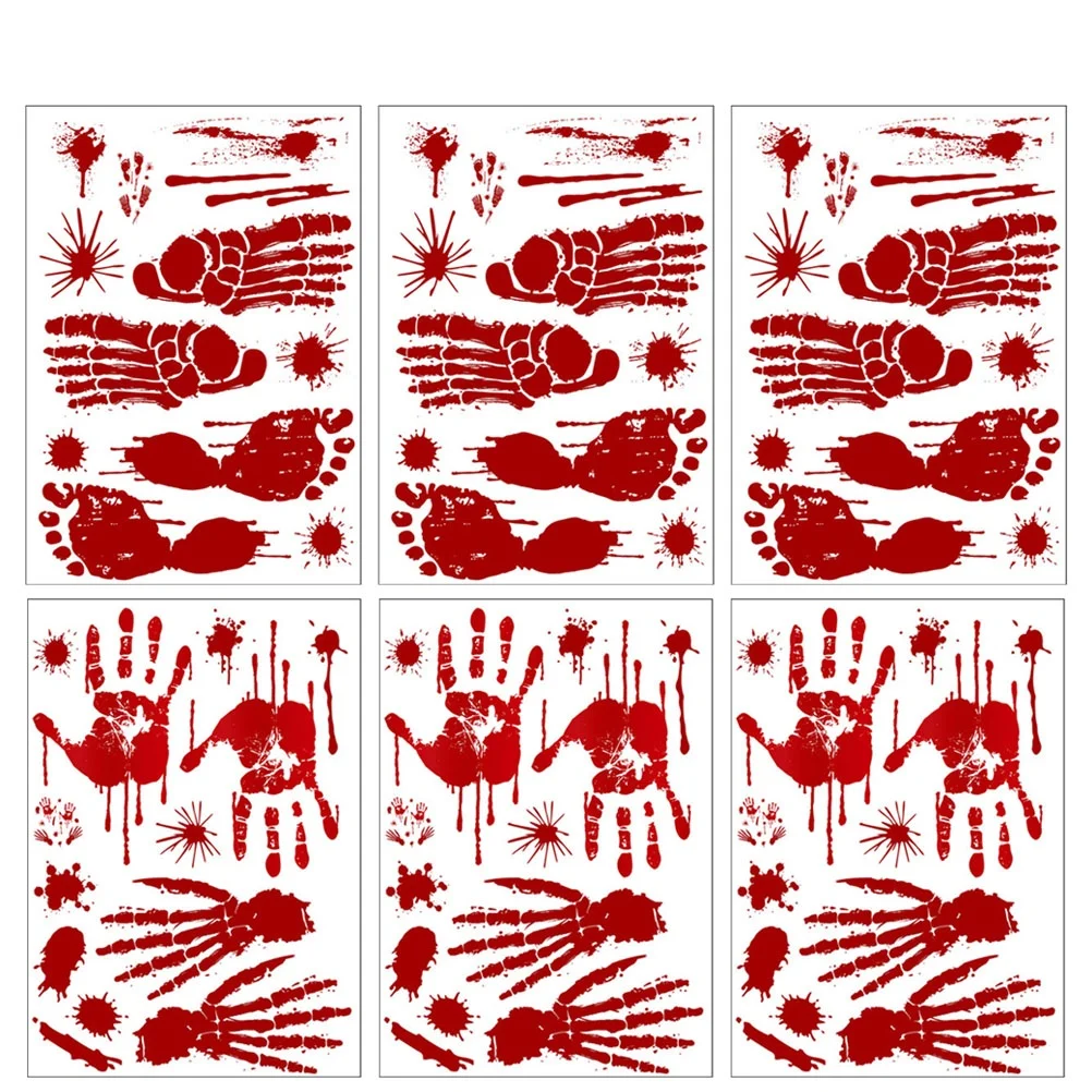 

6 Sheets Bloody Handprint Wall Sticker Funny Halloween Decorations PVC Material Smooth Surface Party Club Window Stickers