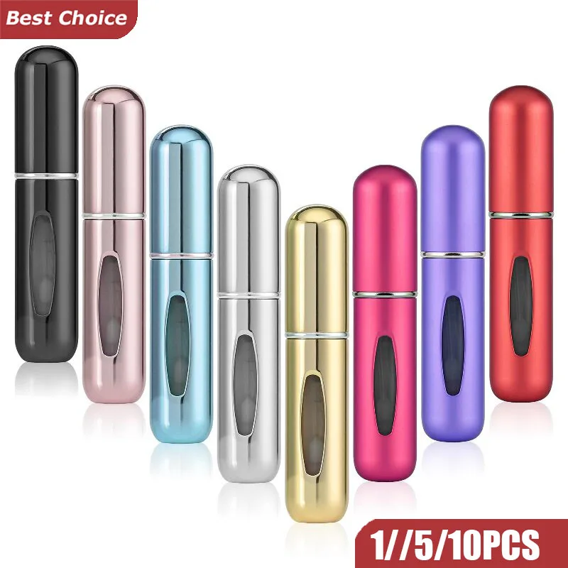 5ml Multi Color Aluminum Mini Perfume Bottle with Spray Pump Portable Empty Refillable Atomizer Bottle for Travel Essential