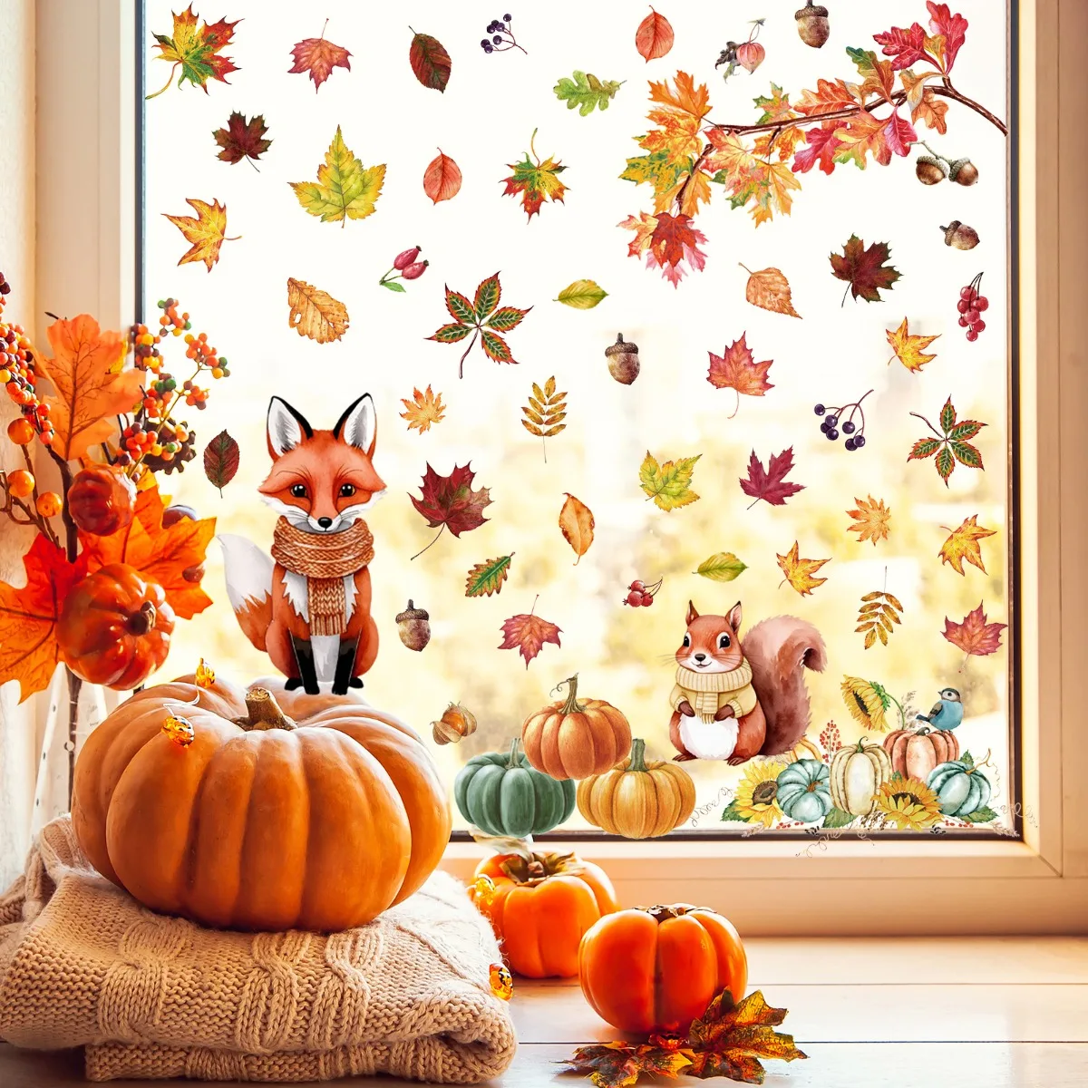 

Fall Window Clings for Glass Thanksgiving Stickers with Maple Leaves Pumpkin Autumn Window Clings for Party Thanksgiving Decor