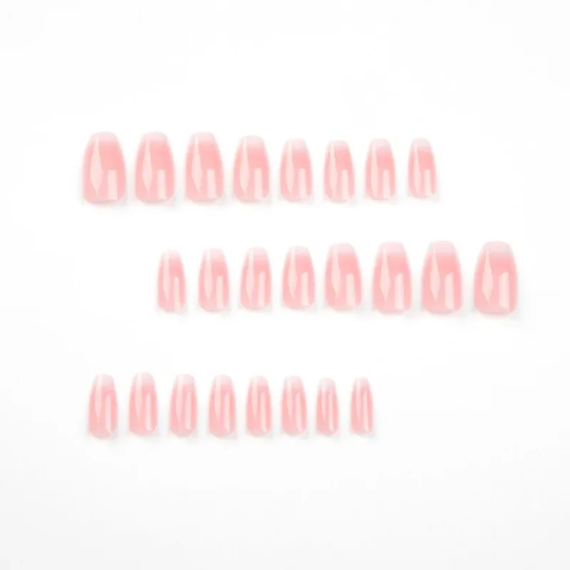 24 Pcs Press on False Nails Cheap Charms Reusable Adhesive Fake Nail Short Pink White Gradient Medium Artificial Stick-on Nails